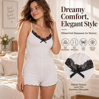 Women's Butterfly Back Lace Romper Pajamas