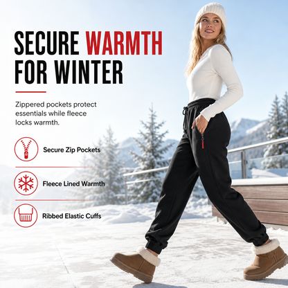 Women's Fleece Lined Winter Jogger Pants with Zipper Pockets