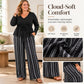 Women's V-Neck Peplum Top and Striped Pants Set