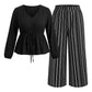 Women's V-Neck Peplum Top and Striped Pants Set