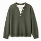 Casual Mock Two Piece V Neck Knit Sweater with Button Details