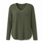 💖Black Friday Mega Deal – 50% off!💖 Women's Plus Size V Neck Long Sleeve Ribbed Brushed T-Shirt Loose Fit Solid Color Pullover Top