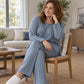 Women's Ribbed Knit Side-Slit Top & Pants Set