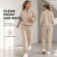 Casual Two Piece Pants Set Solid Color Zip Lapel Collar Top and Long Trousers Outfit for Autumn and Winter
