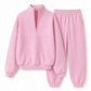 Casual Two Piece Pants Set Solid Color Zip Lapel Collar Top and Long Trousers Outfit for Autumn and Winter