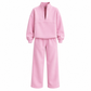 Casual Two Piece Pants Set Solid Color Zip Lapel Collar Top and Long Trousers Outfit for Autumn and Winter