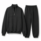 Casual Two Piece Pants Set Solid Color Zip Lapel Collar Top and Long Trousers Outfit for Autumn and Winter