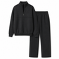 Casual Two Piece Pants Set Solid Color Zip Lapel Collar Top and Long Trousers Outfit for Autumn and Winter
