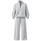 Casual Two Piece Pants Set Solid Color Zip Lapel Collar Top and Long Trousers Outfit for Autumn and Winter