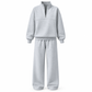 Casual Two Piece Pants Set Solid Color Zip Lapel Collar Top and Long Trousers Outfit for Autumn and Winter