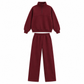 Casual Two Piece Pants Set Solid Color Zip Lapel Collar Top and Long Trousers Outfit for Autumn and Winter