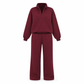 Casual Two Piece Pants Set Solid Color Zip Lapel Collar Top and Long Trousers Outfit for Autumn and Winter