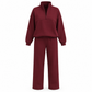 Casual Two Piece Pants Set Solid Color Zip Lapel Collar Top and Long Trousers Outfit for Autumn and Winter