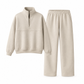 Casual Two Piece Pants Set Solid Color Zip Lapel Collar Top and Long Trousers Outfit for Autumn and Winter