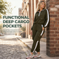 Women Casual 2 Piece Outfit Zip Up Hooded Long Sleeve and Cargo Jogger Pants with Pockets