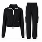 Women Casual 2 Piece Outfit Zip Up Hooded Long Sleeve and Cargo Jogger Pants with Pockets