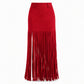 Women Stylish Elastic Stretch Fringe Skirt Casual Versatile Tassel Skirt for Spring and Fall