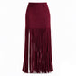 Women Stylish Elastic Stretch Fringe Skirt Casual Versatile Tassel Skirt for Spring and Fall
