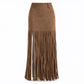 Women Stylish Elastic Stretch Fringe Skirt Casual Versatile Tassel Skirt for Spring and Fall