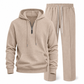 Men's Casual 2 Piece Waffle Knit Tracksuit Set Half Zip Hoodie and Straight Leg Pants