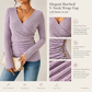 Women's Casual V Neck Long Sleeve Solid Color Top for Spring and Autumn