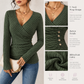 Women's Casual V Neck Long Sleeve Solid Color Top for Spring and Autumn