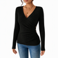 Women's Casual V Neck Long Sleeve Solid Color Top for Spring and Autumn