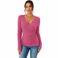 Women's Casual V Neck Long Sleeve Solid Color Top for Spring and Autumn