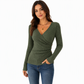 Women's Casual V Neck Long Sleeve Solid Color Top for Spring and Autumn