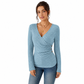 Women's Casual V Neck Long Sleeve Solid Color Top for Spring and Autumn