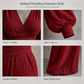 Women's Two Piece Outfit Fall Winter Deep V Neck Lantern Sleeve Pleated Top and Wide Leg Pants with Pockets