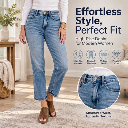 Women's High-Waisted Cropped Straight-Leg Jeans