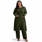 Women's Rib Knit Long Sleeve High Slit Tunic and Pants Two Piece Set