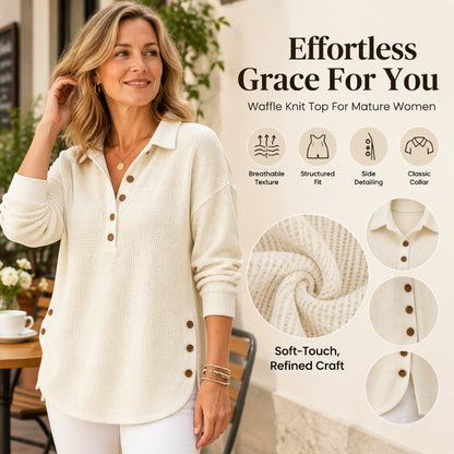 👚 Textured Feel, Easy Everyday Comfort | Women's Waffle Knit Long Sleeve Top