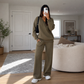 Women's Knit V-Neck Sweater & Wide-Leg Pants Set