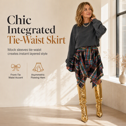 Women's High Waisted Asymmetrical Plaid Patchwork Skirt