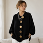 Women's Elegant Lapel Knit Cardigan with Gold Buttons