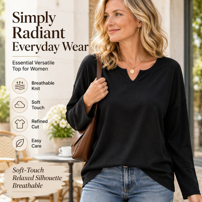 🌸Hot Sale 50% OFF💖Women's Casual Notch V-Neck Long Sleeve Top