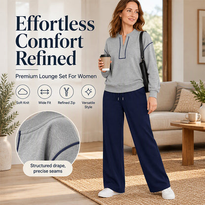 💖2026 Hot Sale 70% OFF✨🍂Easy Layered Comfort, Leg-Elongating Flow | Women's Long Sleeve Half-Zip Top & Wide-Leg Pants Set
