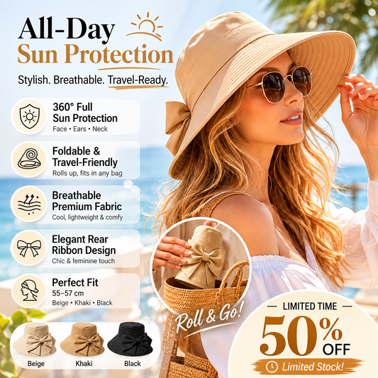 👒 LIMITED-TIME 51% OFF! ✨ Wide Brim Sun Hat with Bow – Full Coverage, Foldable, Breathable 🌞